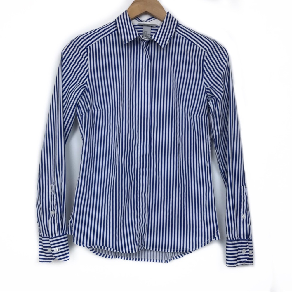 H&M Pinstripe Button Down Shirt Sz 4